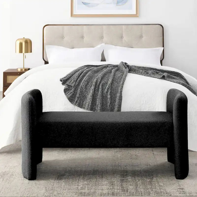 Modern Upholstered Bedroom Bench with Arch Wood Frame & Foam Padded Seat
