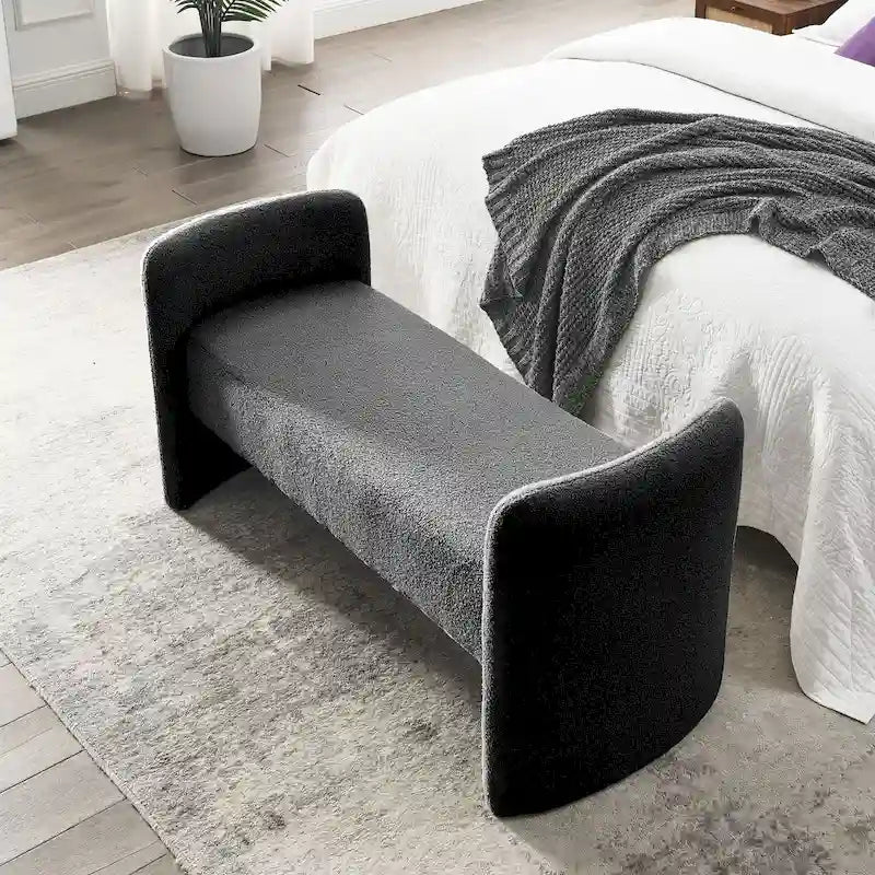 Modern Upholstered Bedroom Bench with Arch Wood Frame & Foam Padded Seat