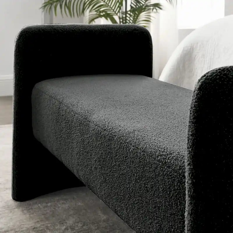 Modern Upholstered Bedroom Bench with Arch Wood Frame & Foam Padded Seat
