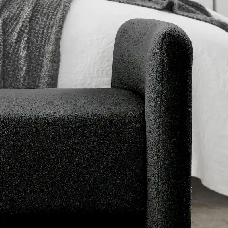 Modern Upholstered Bedroom Bench with Arch Wood Frame & Foam Padded Seat