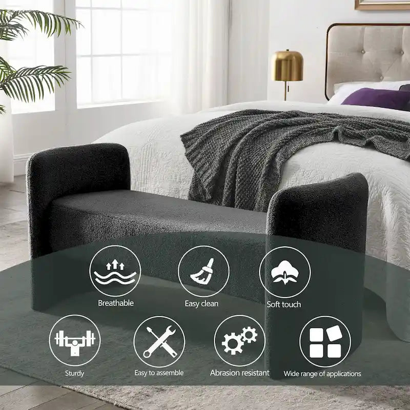 Modern Upholstered Bedroom Bench with Arch Wood Frame & Foam Padded Seat