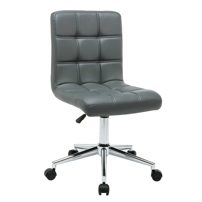 Adjustable Height Office Chair with Tufted PU Leather Seat & Caster Wheels, Armless Design