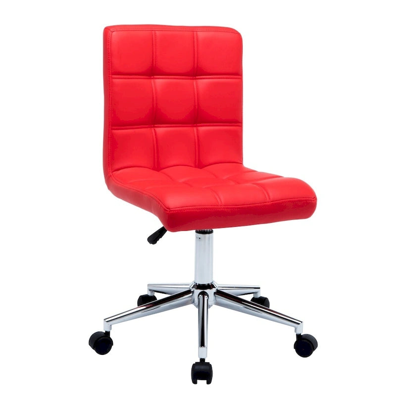 Adjustable Height Office Chair with Tufted PU Leather Seat & Caster Wheels, Armless Design