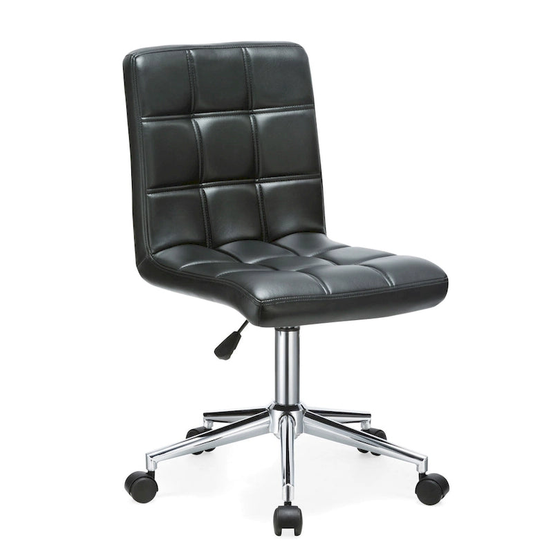 Adjustable Height Office Chair with Tufted PU Leather Seat & Caster Wheels, Armless Design