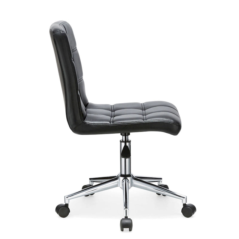 Adjustable Height Office Chair with Tufted PU Leather Seat & Caster Wheels, Armless Design