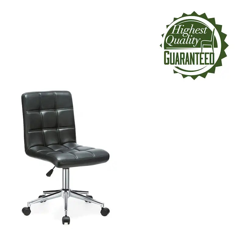 Adjustable Height Office Chair with Tufted PU Leather Seat & Caster Wheels, Armless Design