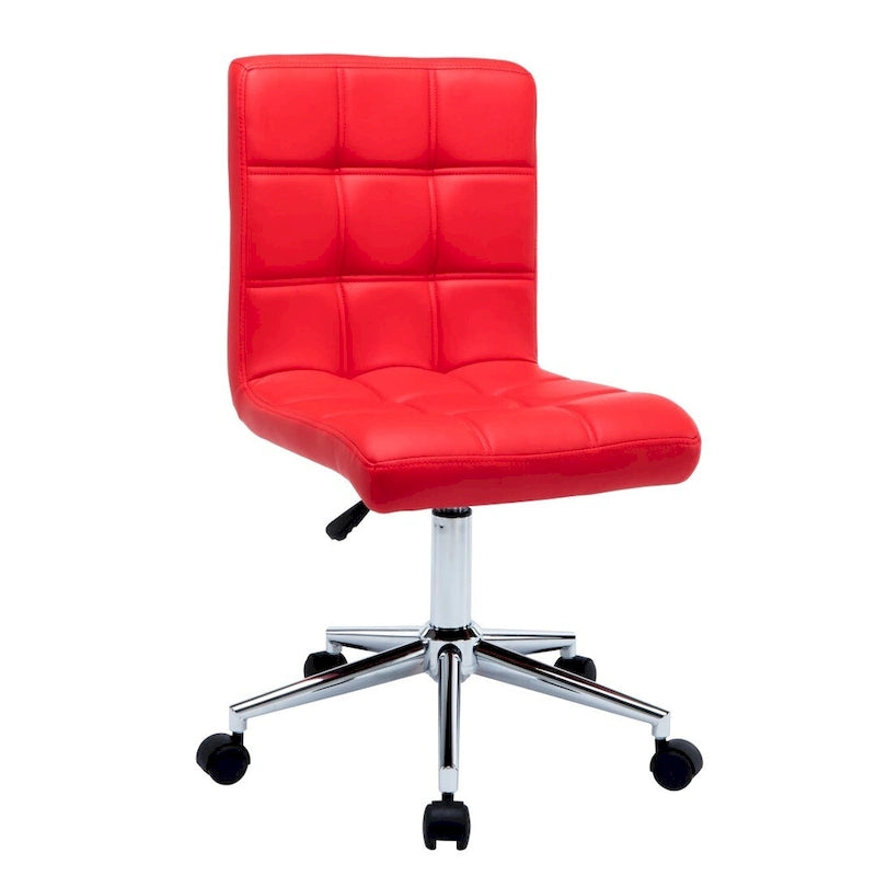 Adjustable Height Office Chair with Tufted PU Leather Seat & Caster Wheels, Armless Design