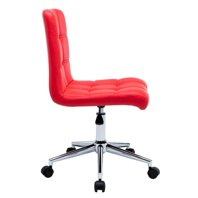 Adjustable Height Office Chair with Tufted PU Leather Seat & Caster Wheels, Armless Design