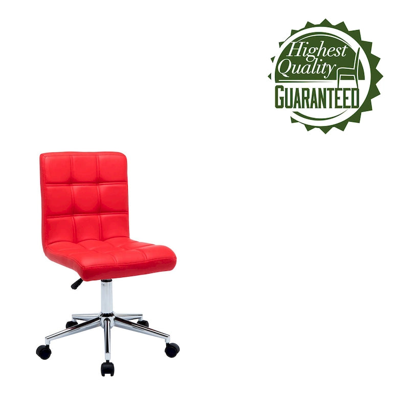 Adjustable Height Office Chair with Tufted PU Leather Seat & Caster Wheels, Armless Design