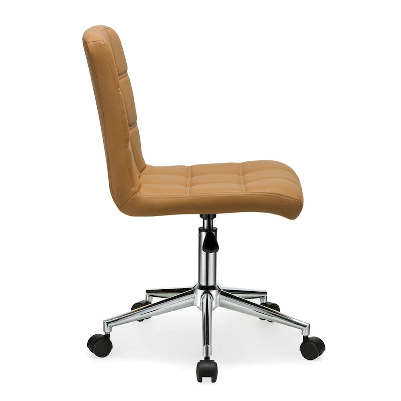 Adjustable Height Office Chair with Tufted PU Leather Seat & Caster Wheels, Armless Design