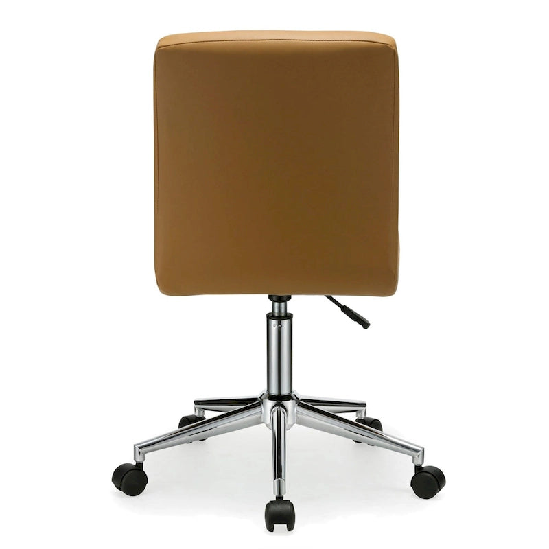 Adjustable Height Office Chair with Tufted PU Leather Seat & Caster Wheels, Armless Design