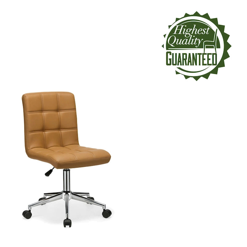 Adjustable Height Office Chair with Tufted PU Leather Seat & Caster Wheels, Armless Design