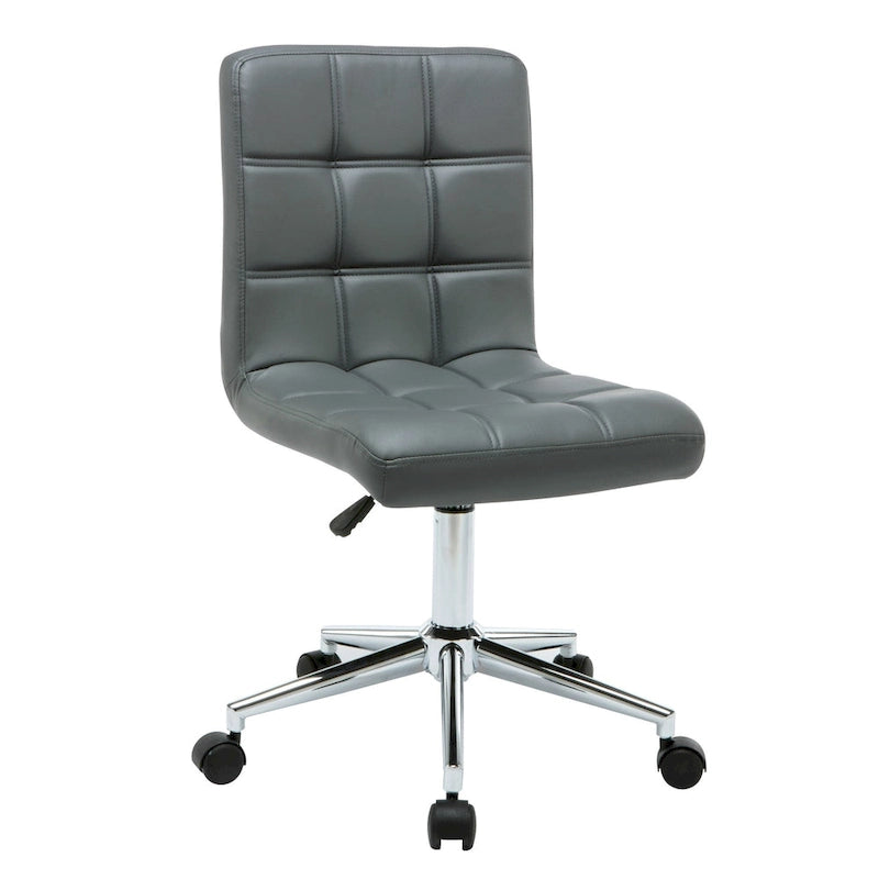 Adjustable Height Office Chair with Tufted PU Leather Seat & Caster Wheels, Armless Design