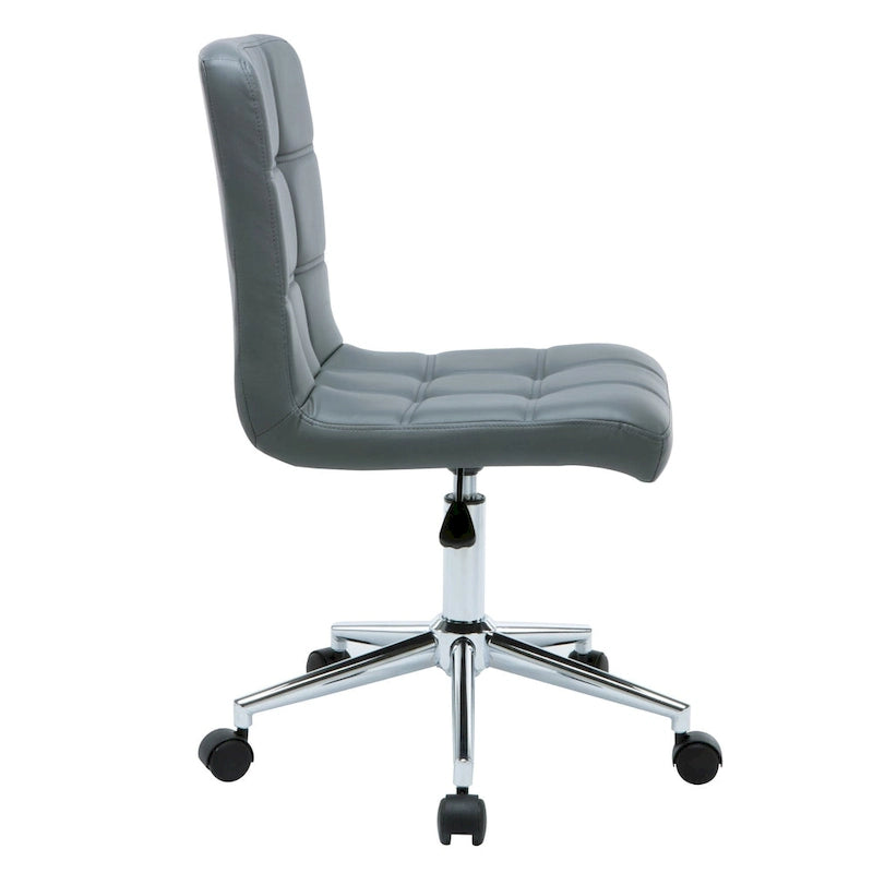 Adjustable Height Office Chair with Tufted PU Leather Seat & Caster Wheels, Armless Design