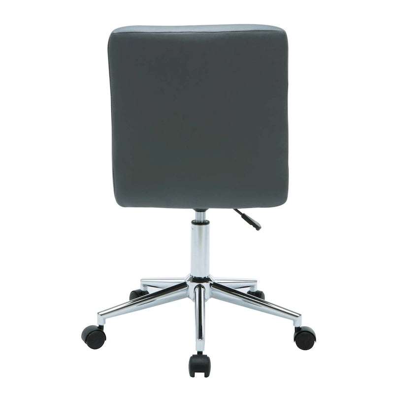 Adjustable Height Office Chair with Tufted PU Leather Seat & Caster Wheels, Armless Design