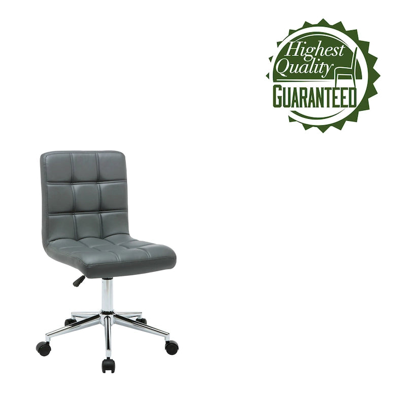 Adjustable Height Office Chair with Tufted PU Leather Seat & Caster Wheels, Armless Design