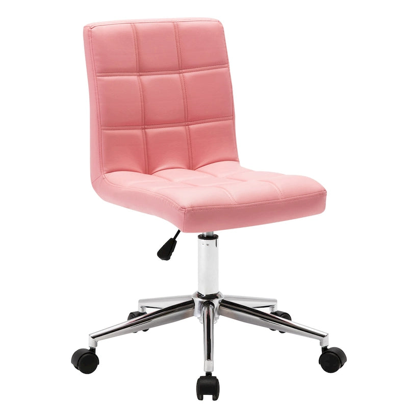 Adjustable Height Office Chair with Tufted PU Leather Seat & Caster Wheels, Armless Design