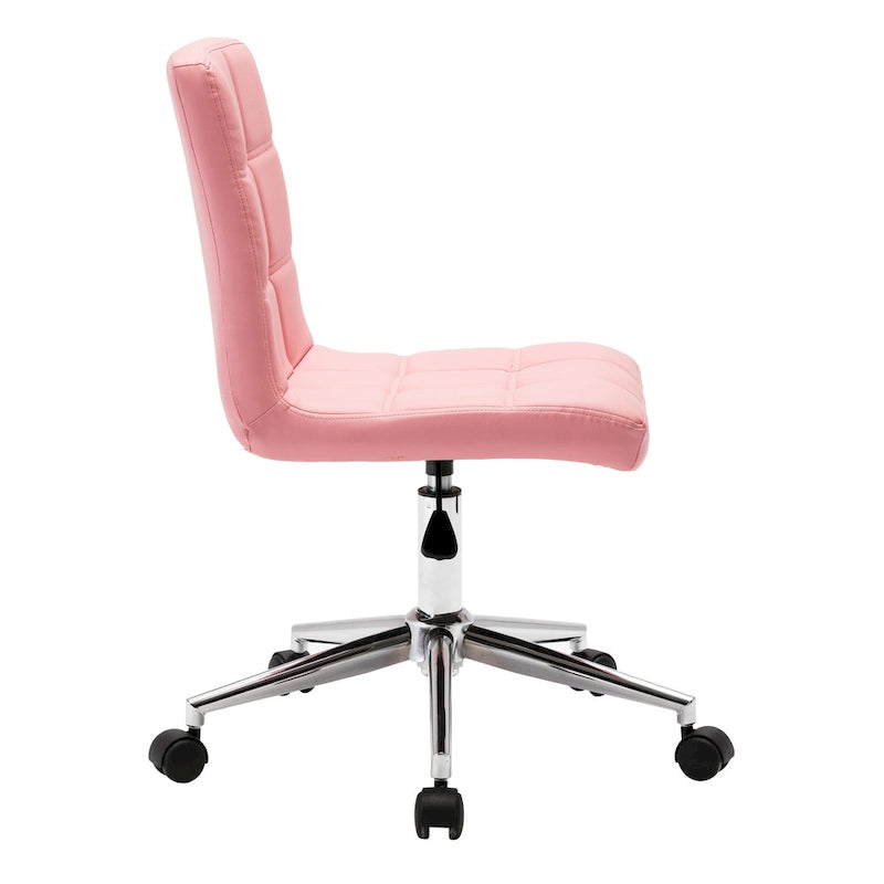 Adjustable Height Office Chair with Tufted PU Leather Seat & Caster Wheels, Armless Design
