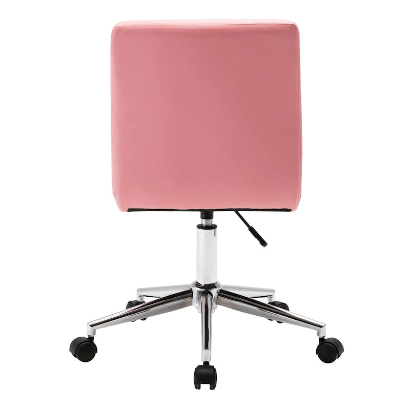 Adjustable Height Office Chair with Tufted PU Leather Seat & Caster Wheels, Armless Design