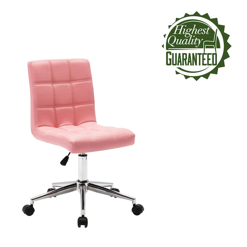 Adjustable Height Office Chair with Tufted PU Leather Seat & Caster Wheels, Armless Design