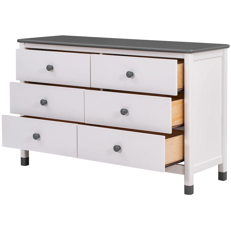6-Drawer Wooden Dresser with Weathered Finish & Thick Legs, Bedroom Storage