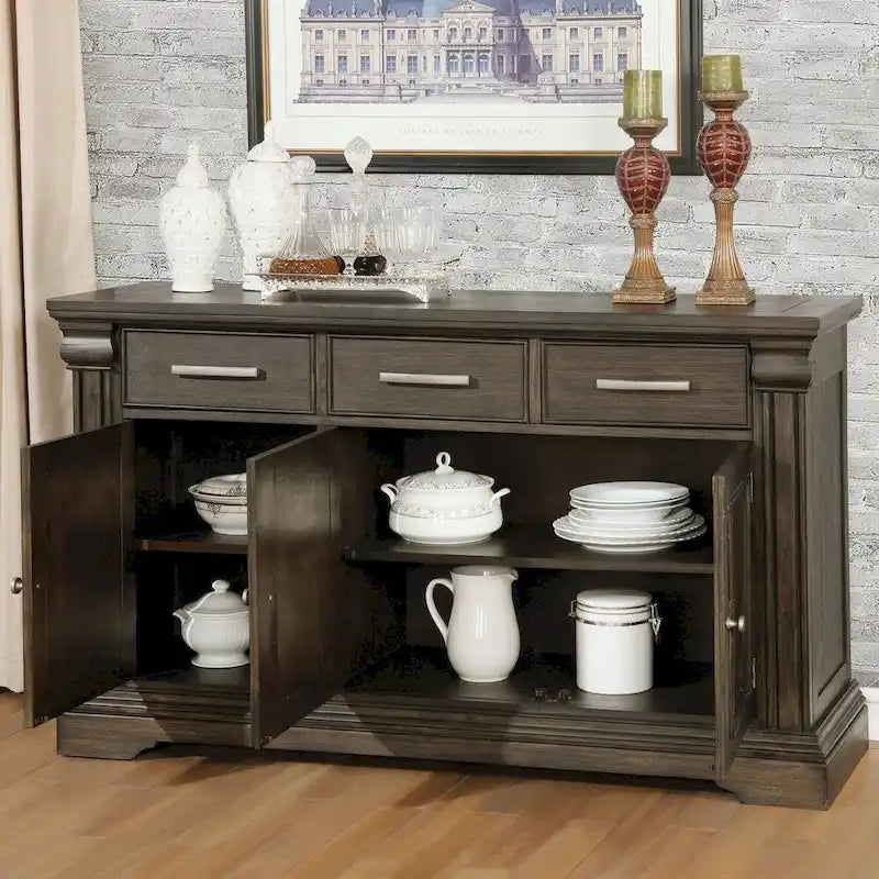 60-Inch Transitional Sideboard Buffet Cabinet with 3 Drawers & 3 Cabinet Doors, Espresso