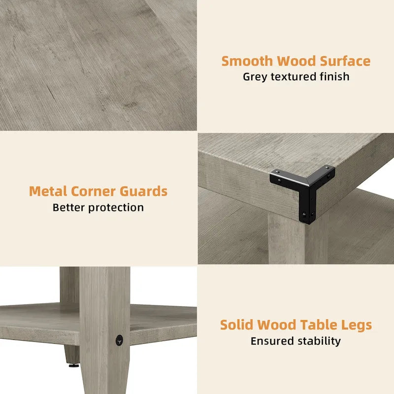 3-Tier Farmhouse Rustic Side Table – Grey Wood Grain with Black Accents
