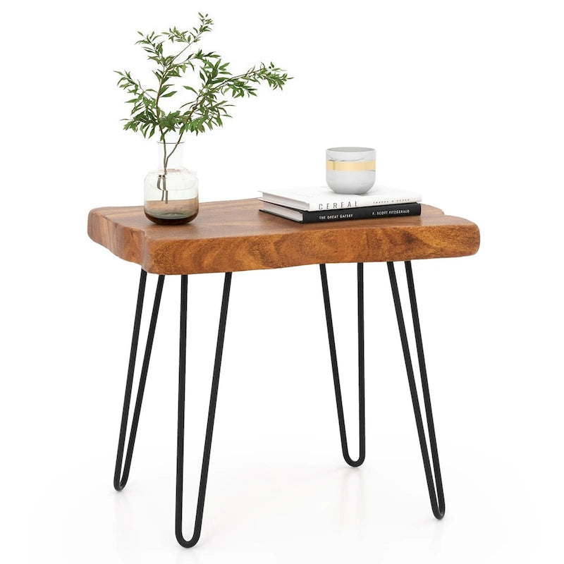 Reclaimed Teak Wood Live Edge Side Table with Metal Legs – Indoor & Outdoor