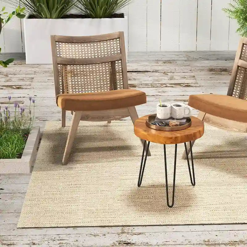 Reclaimed Teak Wood Live Edge Side Table with Metal Legs – Indoor & Outdoor