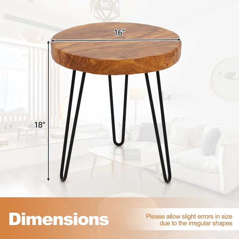 Reclaimed Teak Wood Live Edge Side Table with Metal Legs – Indoor & Outdoor