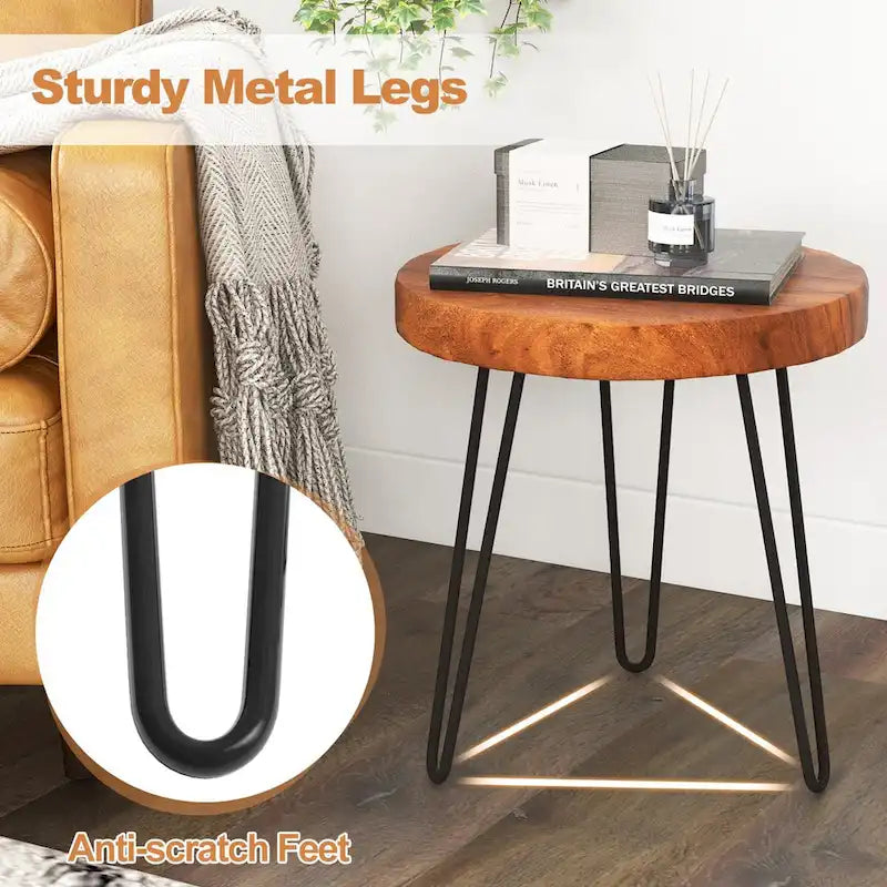 Reclaimed Teak Wood Live Edge Side Table with Metal Legs – Indoor & Outdoor