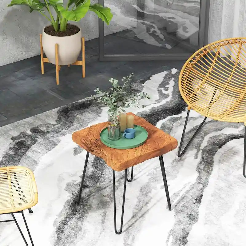 Reclaimed Teak Wood Live Edge Side Table with Metal Legs – Indoor & Outdoor
