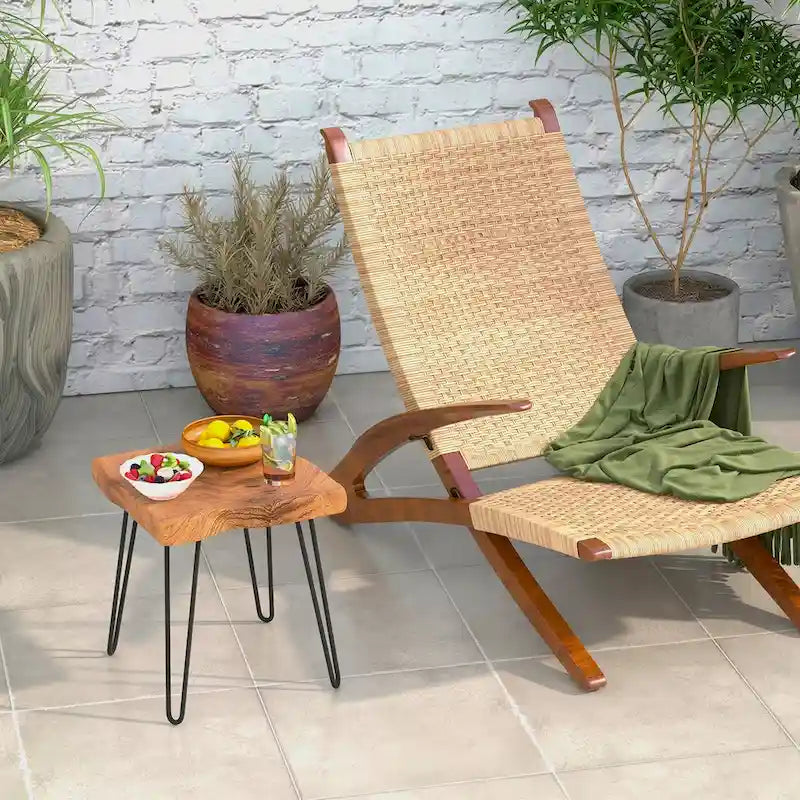 Reclaimed Teak Wood Live Edge Side Table with Metal Legs – Indoor & Outdoor