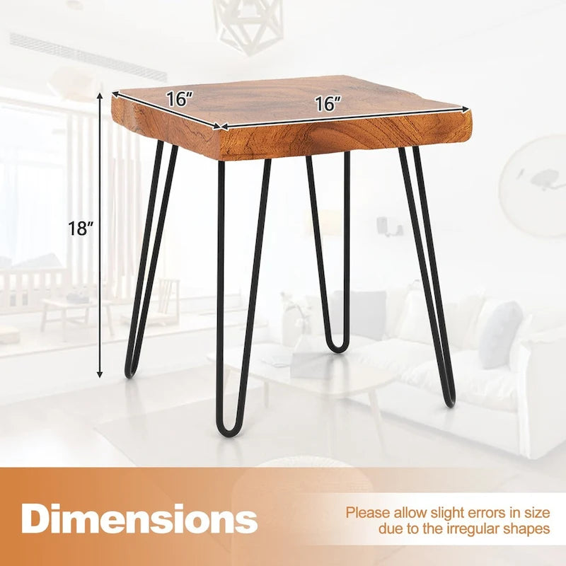 Reclaimed Teak Wood Live Edge Side Table with Metal Legs – Indoor & Outdoor