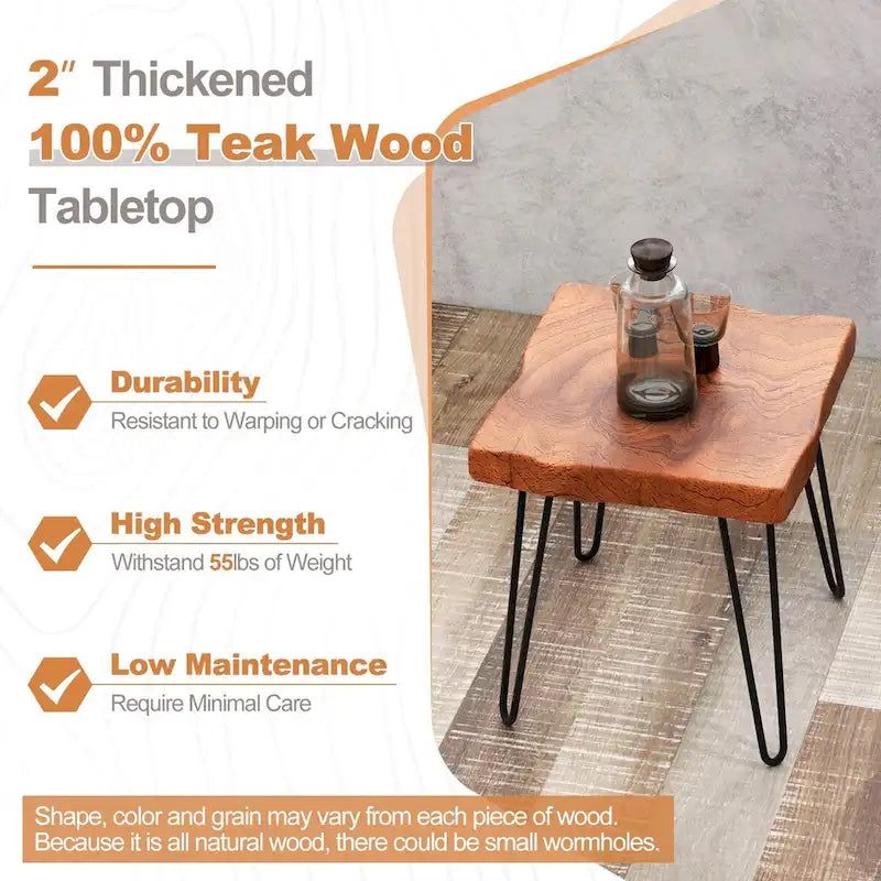 Reclaimed Teak Wood Live Edge Side Table with Metal Legs – Indoor & Outdoor
