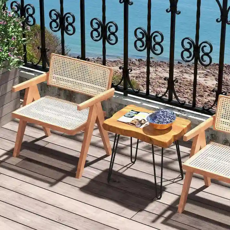 Reclaimed Teak Wood Live Edge Side Table with Metal Legs – Indoor & Outdoor