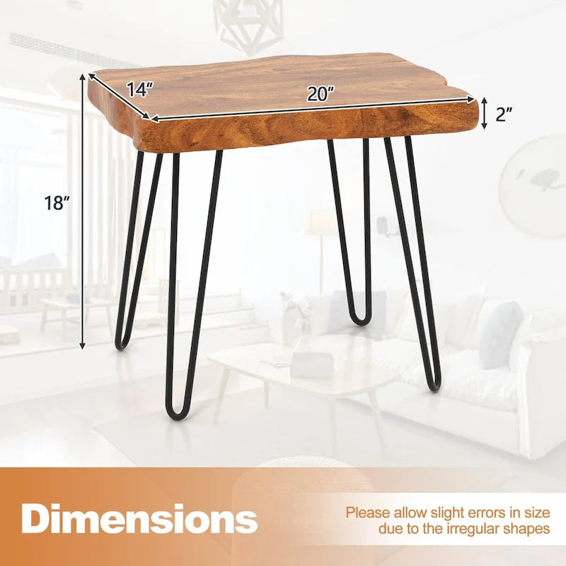 Reclaimed Teak Wood Live Edge Side Table with Metal Legs – Indoor & Outdoor