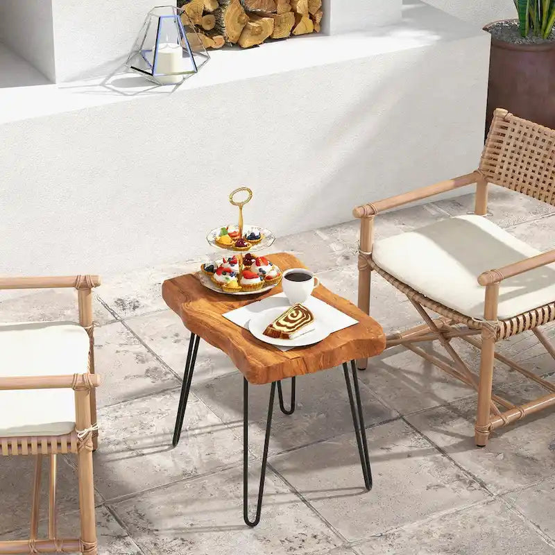 Reclaimed Teak Wood Live Edge Side Table with Metal Legs – Indoor & Outdoor