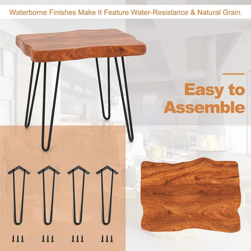 Reclaimed Teak Wood Live Edge Side Table with Metal Legs – Indoor & Outdoor