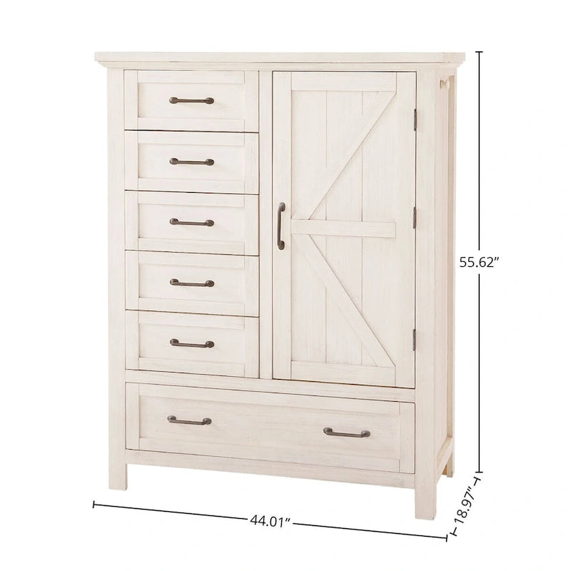 44" Wide Traditional Chifforobe Wardrobe Cabinet – Brushed White