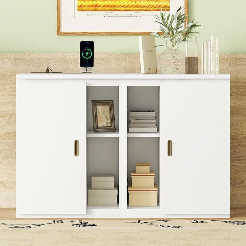 Full Size Wall Murphy Bed with Storage Shelves & Built-In USB Charging