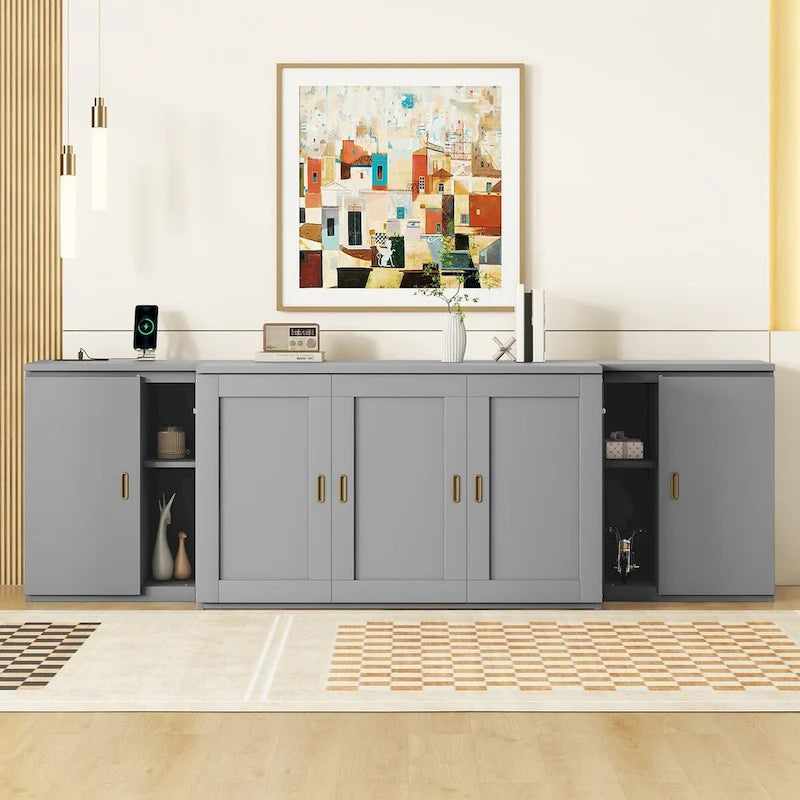 Full Size Wall Murphy Bed with Storage Shelves & Built-In USB Charging