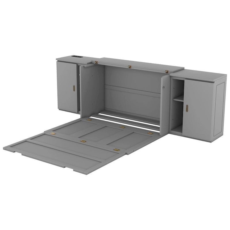Full Size Wall Murphy Bed with Storage Shelves & Built-In USB Charging