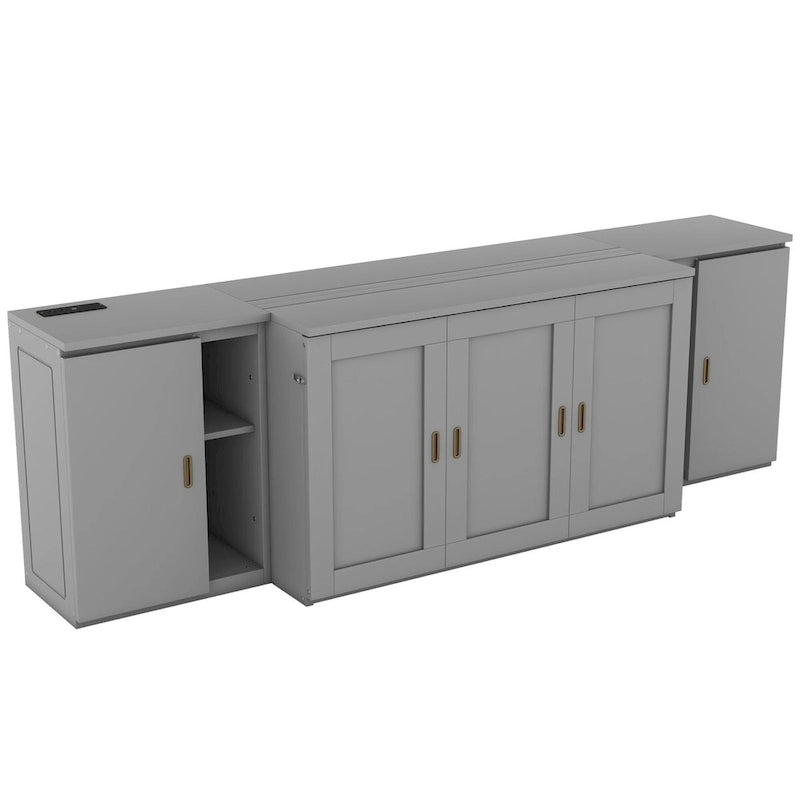 Murphy-Bett in voller Größe mit Stauraumfächern und integrierter USB-Ladefunktion