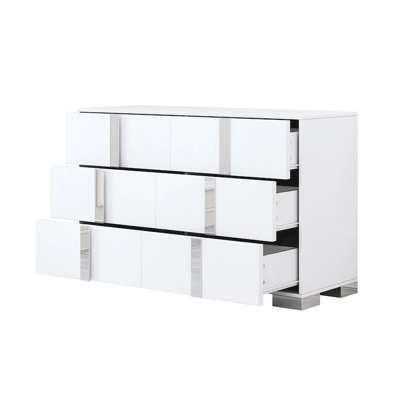 6-Drawer Bedroom Dresser with Mirror-Effect Handles & Legs