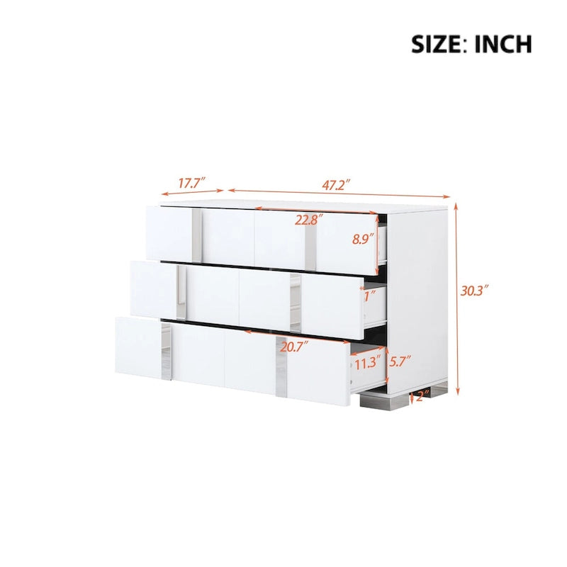 6-Drawer Bedroom Dresser with Mirror-Effect Handles & Legs