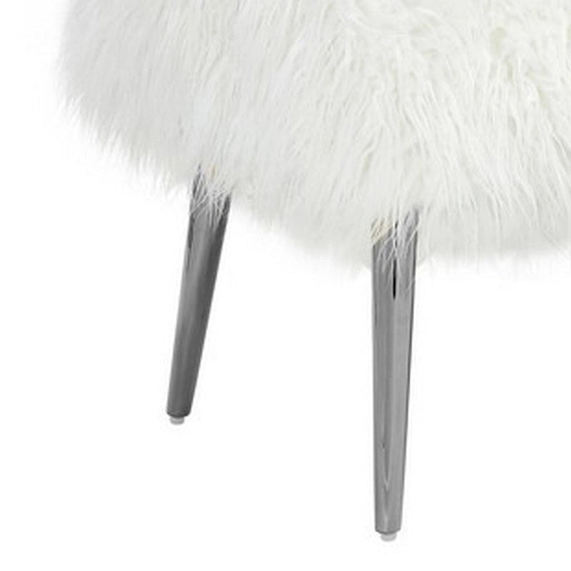 45-Inch Upholstered Bench with Faux Fur Seat Cushion & Silver Metal Legs