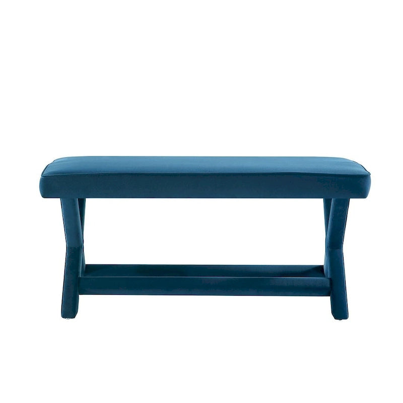 Mid-Century-Modern-Bank mit Samtbezug und X-förmigen Holzbeinen