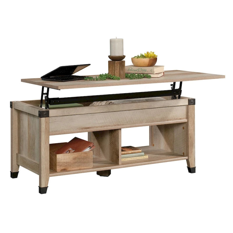 Lift Top Coffee Table with Hidden Storage & Open Shelving