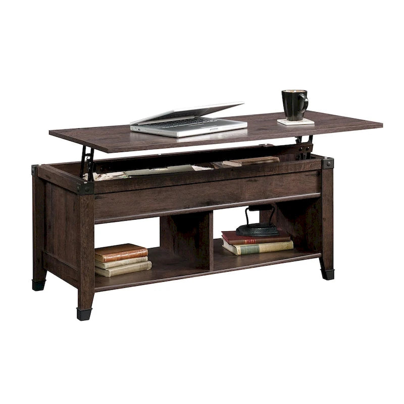 Lift Top Coffee Table with Hidden Storage & Open Shelving